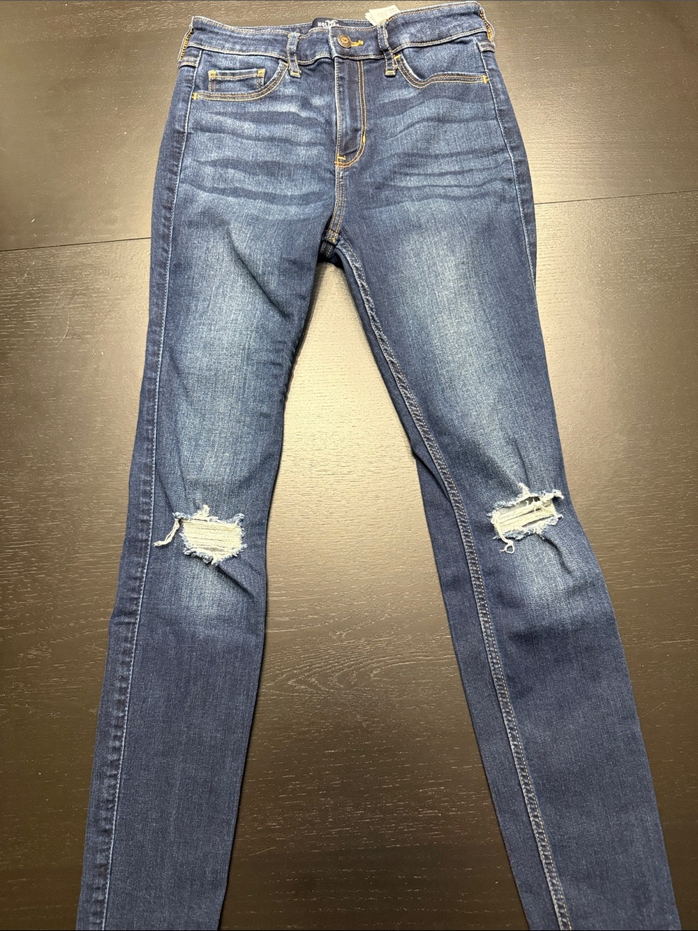 Hollister Dark Blue Skinny Jeans with Knee Rips